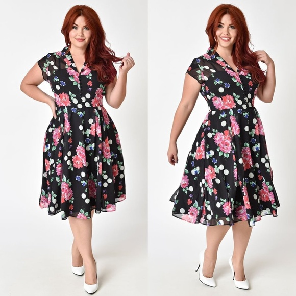 Hell Bunny Dresses & Skirts - HELL BUNNY Bloomsbury Floral Dot Chiffon Dress